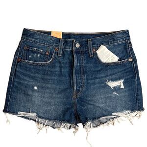 Levis 501 Shorts WMNS 30 Cut Off Denim Button Fly High Rise Distressed‎ Raw Hem